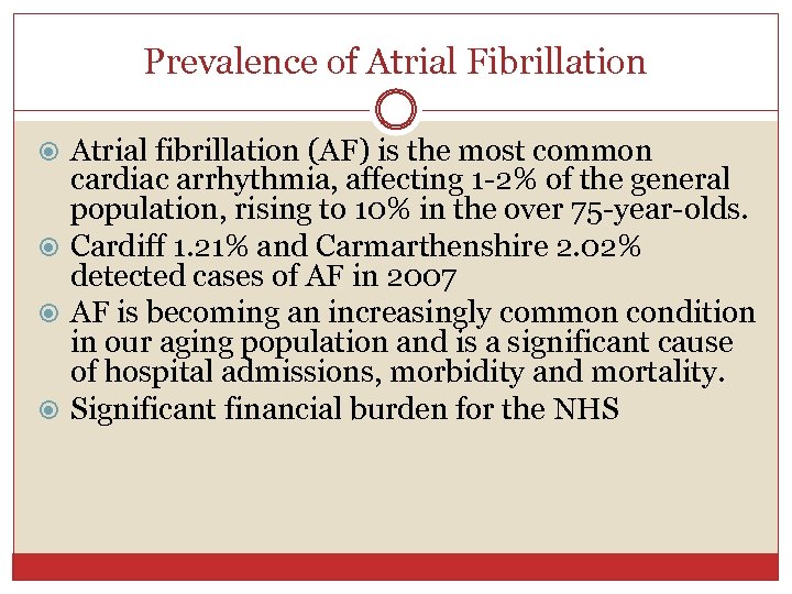 Prevalence of Atrial Fibrillation Atrial fibrillation (AF) is the most common cardiac arrhythmia, affecting