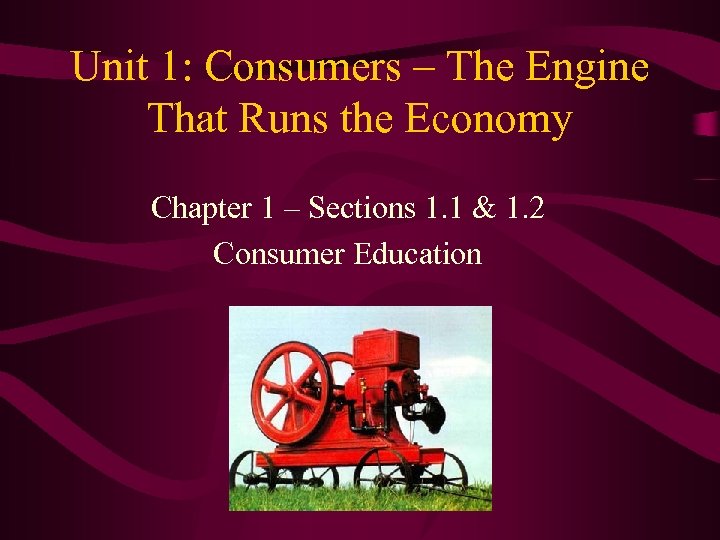 Unit 1: Consumers – The Engine That Runs the Economy Chapter 1 – Sections