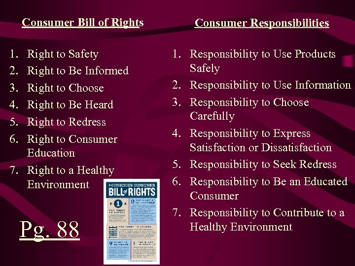 Consumer Bill of Rights 1. 2. 3. 4. 5. 6. Right to Safety Right