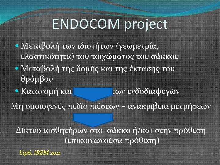 ENDOCOM project Μεταβολή των ιδιοτήτων (γεωμετρία, ελαστικότητα) του τοιχώματος του σάκκου Μεταβολή της δομής