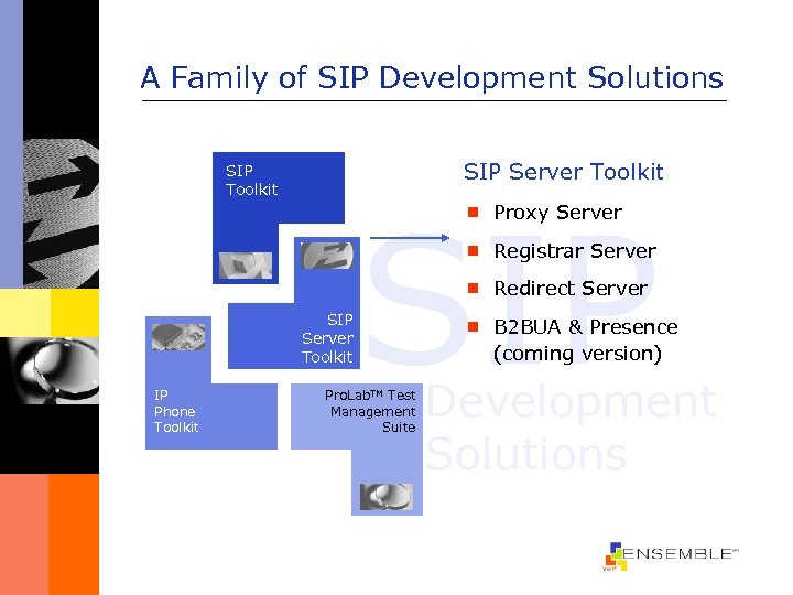 A Family of SIP Development Solutions SIP Server Toolkit SIP ¾ Proxy Server ¾