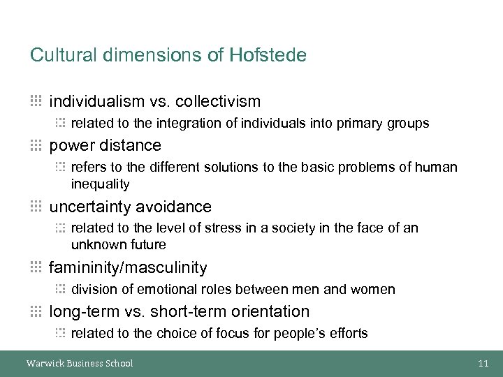 Cultural dimensions of Hofstede individualism vs. collectivism related to the integration of individuals into
