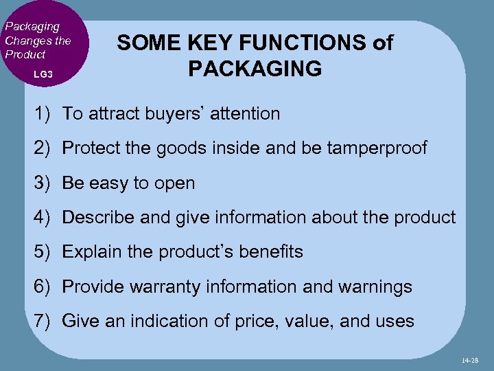Packaging Changes the Product LG 3 SOME KEY FUNCTIONS of PACKAGING 1) To attract