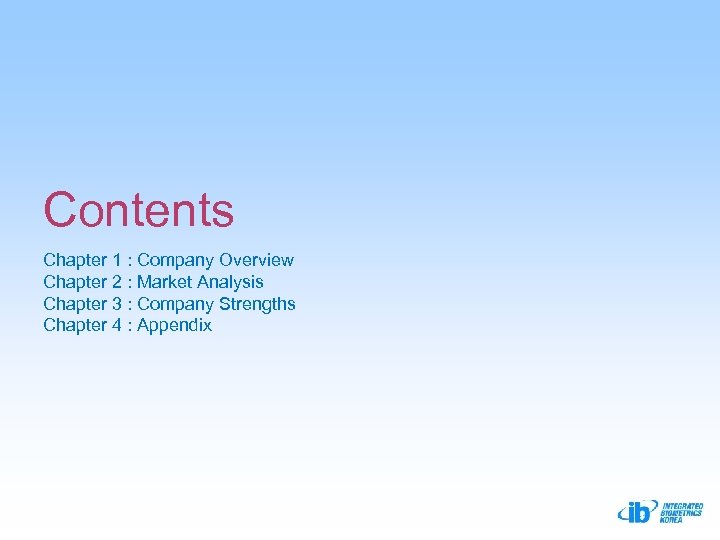 Contents Chapter 1 : Company Overview Chapter 2 : Market Analysis Chapter 3 :