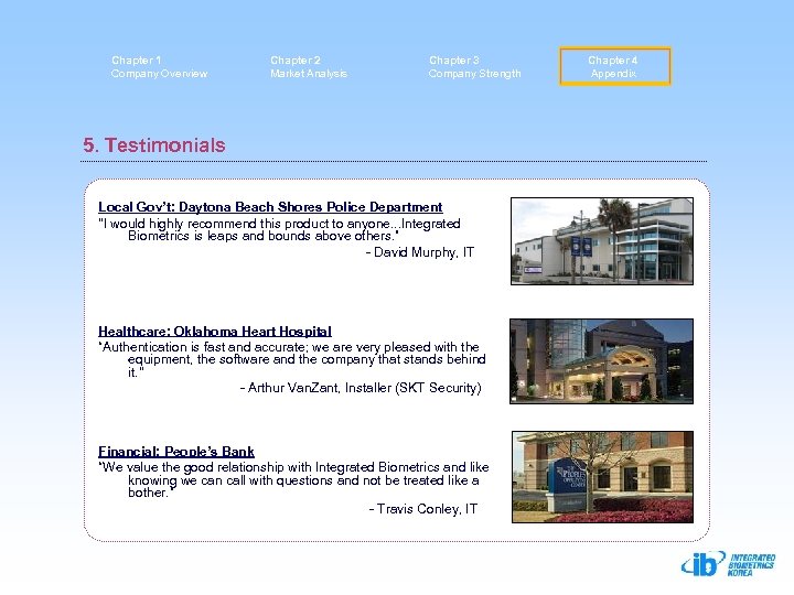 Chapter 1 Company Overview Chapter 2 Market Analysis Chapter 3 Company Strength 5. Testimonials