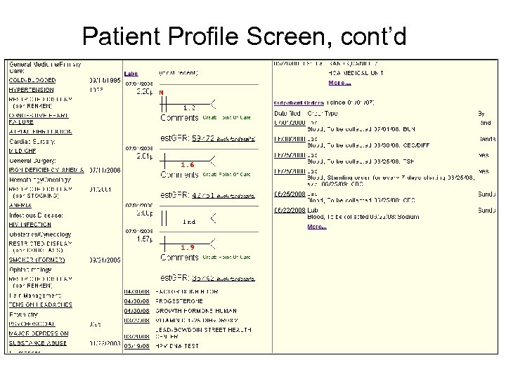 Patient Profile Screen, cont’d 
