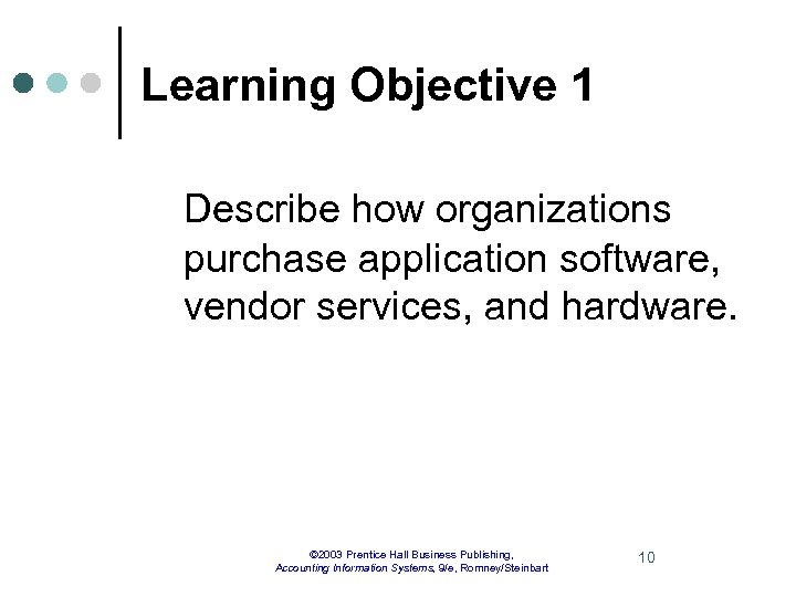 Learning Objective 1 Describe how organizations purchase application software, vendor services, and hardware. ©