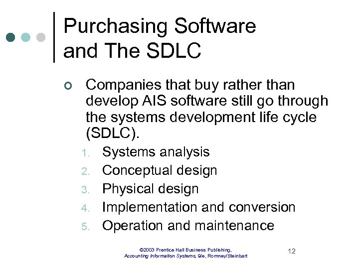 Purchasing Software and The SDLC ¢ Companies that buy rather than develop AIS software