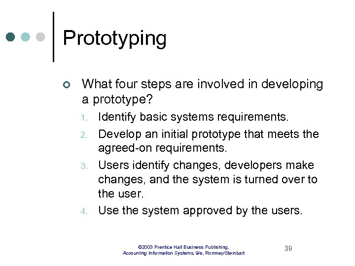 Prototyping ¢ What four steps are involved in developing a prototype? 1. 2. 3.