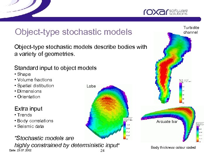 Turbidite channel Object-type stochastic models describe bodies with a variety of geometries. Standard input