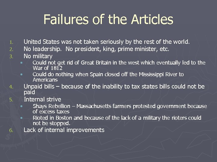 Failures of the Articles 1. 2. 3. • • 4. 5. • • 6.