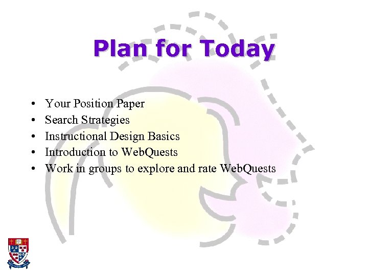 Plan for Today • • • Your Position Paper Search Strategies Instructional Design Basics