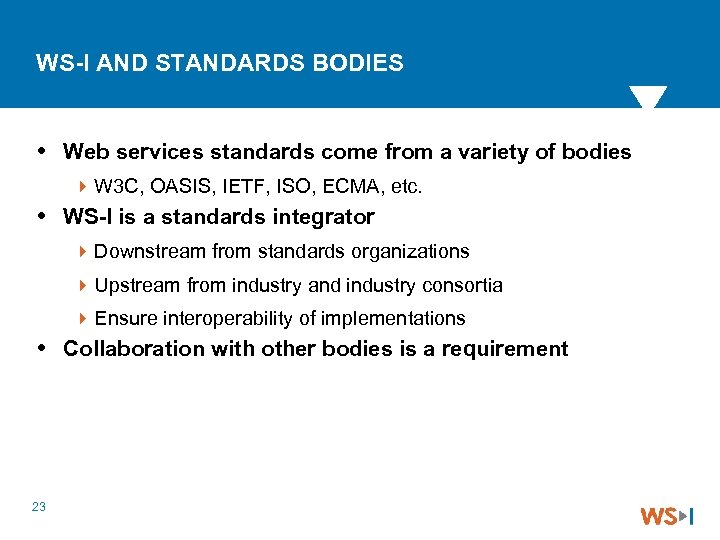 WS-I AND STANDARDS BODIES Web services standards come from a variety of bodies 4
