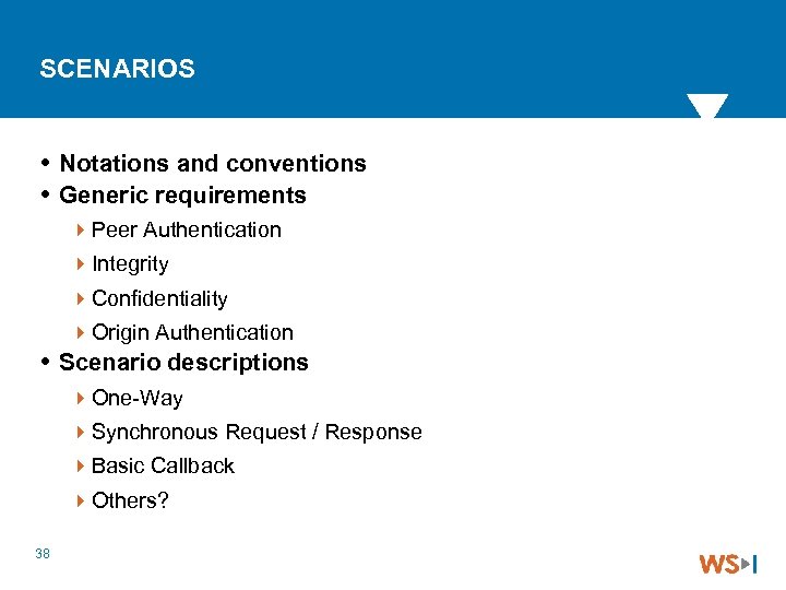 SCENARIOS Notations and conventions Generic requirements 4 Peer Authentication 4 Integrity 4 Confidentiality 4