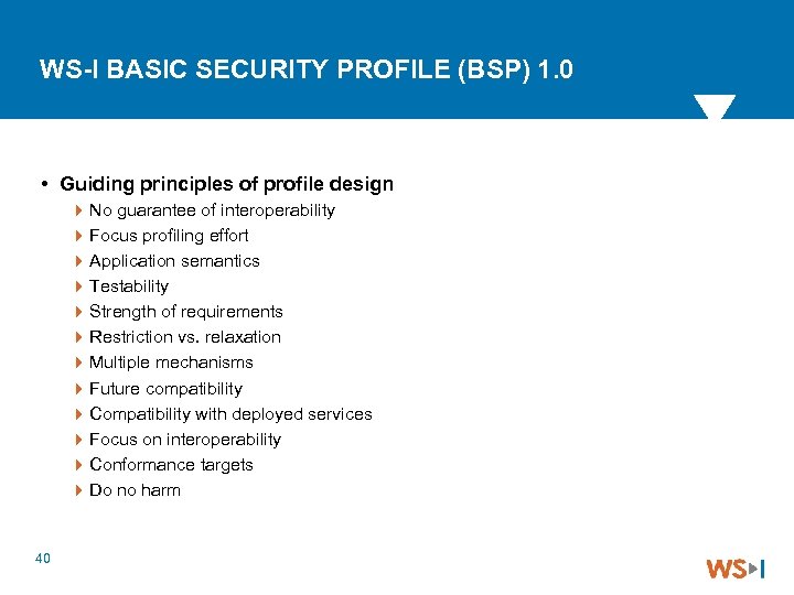 WS-I BASIC SECURITY PROFILE (BSP) 1. 0 Guiding principles of profile design 4 No