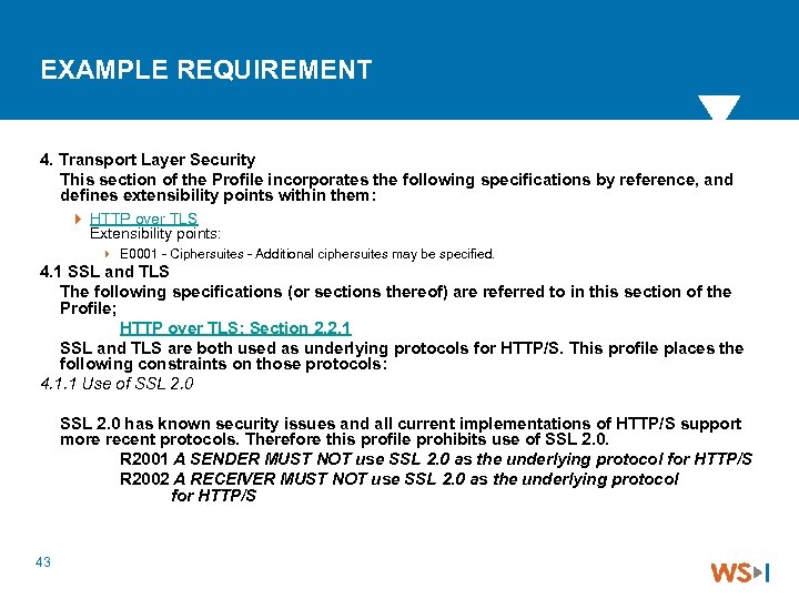 EXAMPLE REQUIREMENT 4. Transport Layer Security This section of the Profile incorporates the following