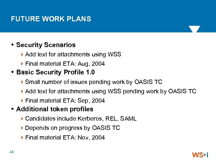 FUTURE WORK PLANS Security Scenarios 4 Add text for attachments using WSS 4 Final