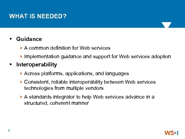 WHAT IS NEEDED? Guidance 4 A common definition for Web services 4 Implementation guidance
