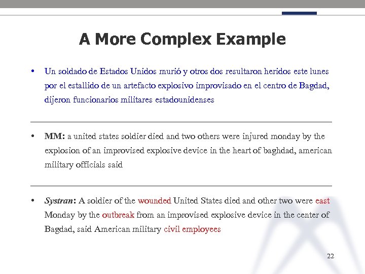 A More Complex Example • Un soldado de Estados Unidos murió y otros dos