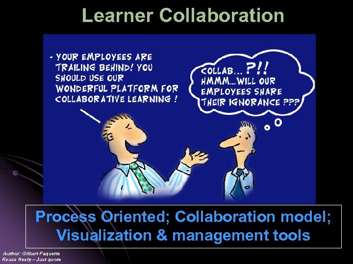 Learner Collaboration Process Oriented; Collaboration model; Visualization & management tools Author: Gilbert Paquette Reuse