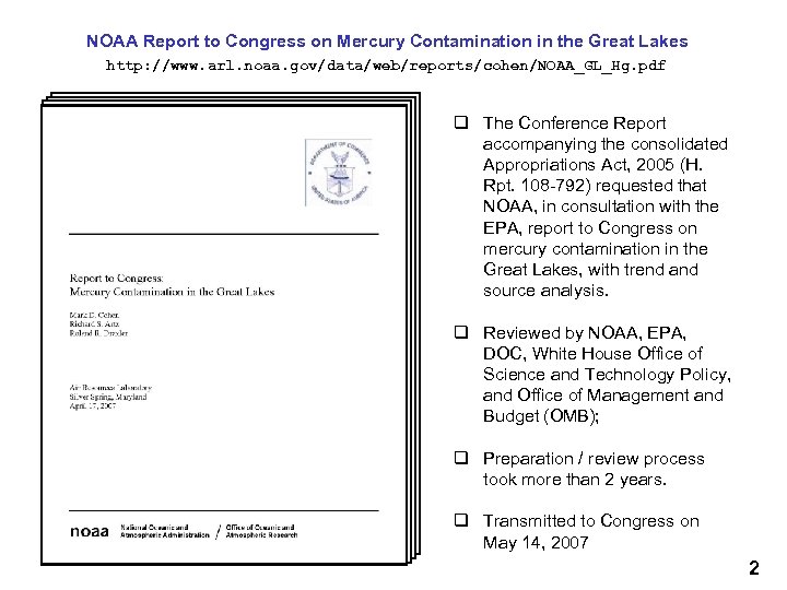 NOAA Report to Congress on Mercury Contamination in the Great Lakes http: //www. arl.