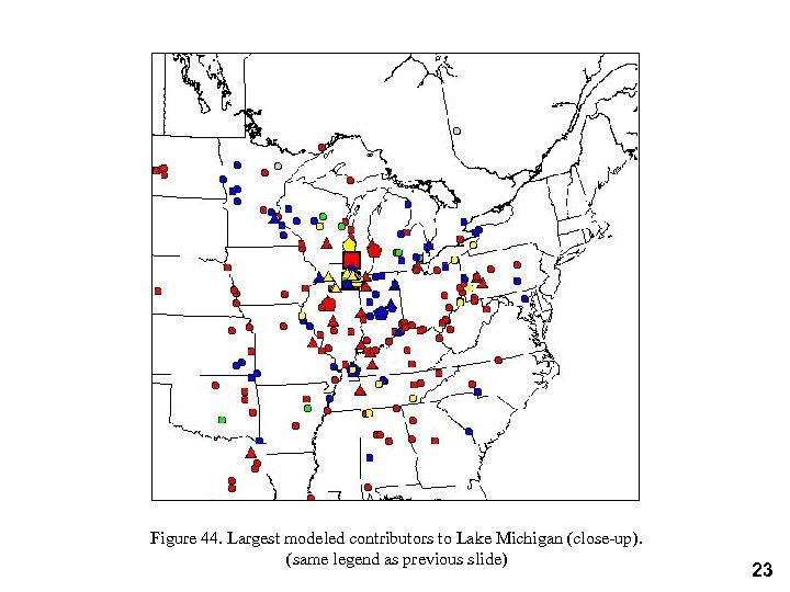 Figure 44. Largest modeled contributors to Lake Michigan (close-up). (same legend as previous slide)