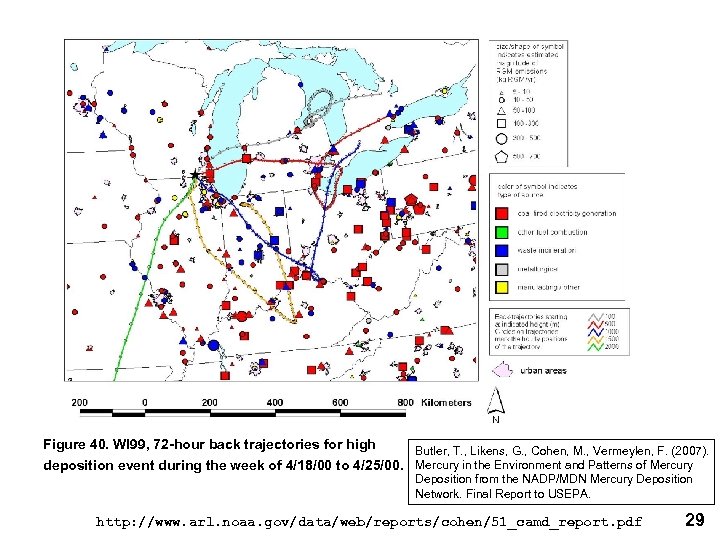 Figure 40. WI 99, 72 -hour back trajectories for high Butler, T. , Likens,
