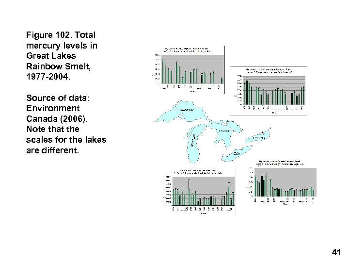 Figure 102. Total mercury levels in Great Lakes Rainbow Smelt, 1977 -2004. Source of