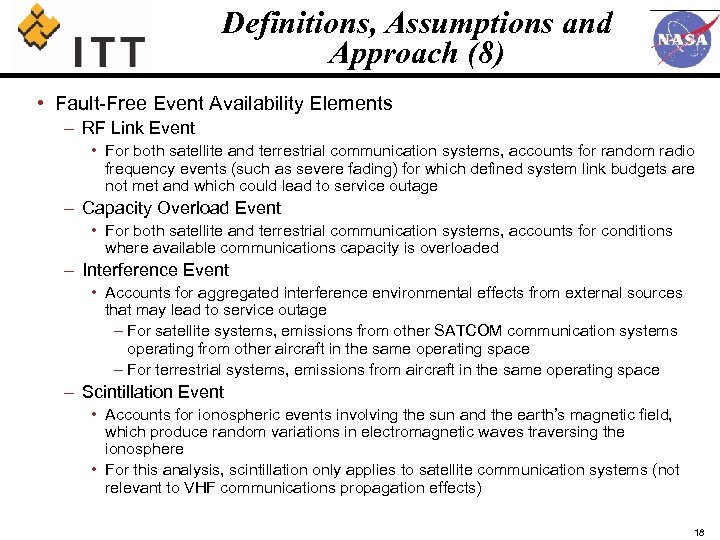 Definitions, Assumptions and Approach (8) • Fault-Free Event Availability Elements – RF Link Event