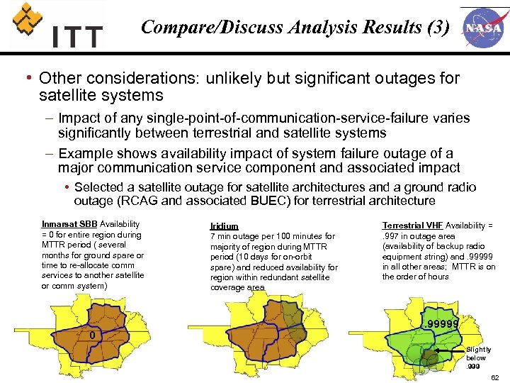 Compare/Discuss Analysis Results (3) • Other considerations: unlikely but significant outages for satellite systems