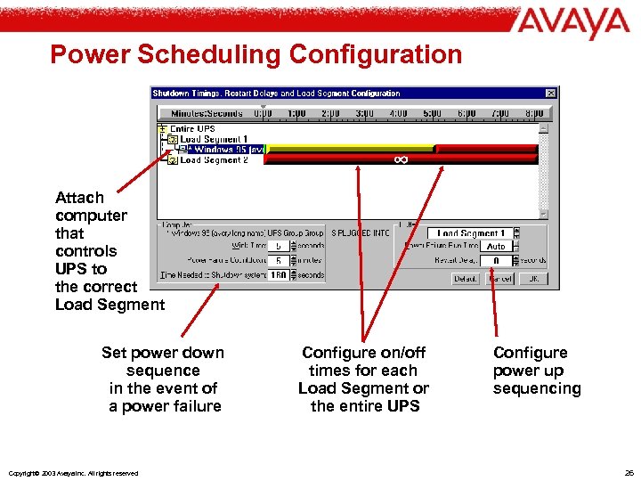 Power Scheduling Configuration Attach computer that controls UPS to the correct Load Segment Set