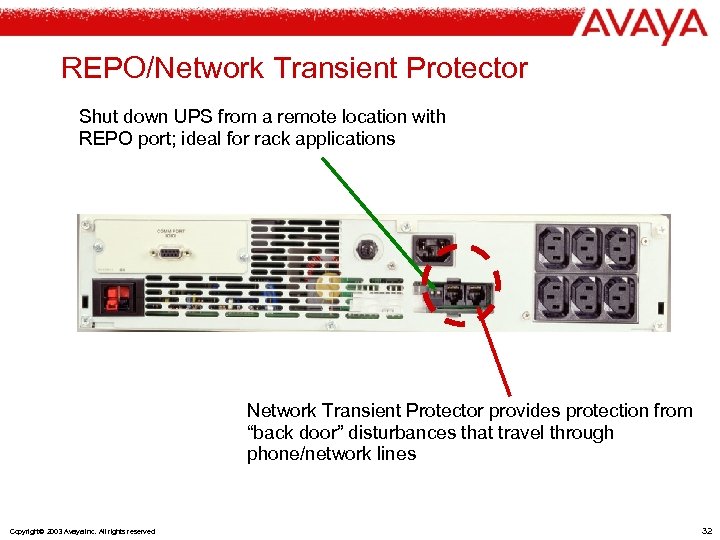 REPO/Network Transient Protector Shut down UPS from a remote location with REPO port; ideal