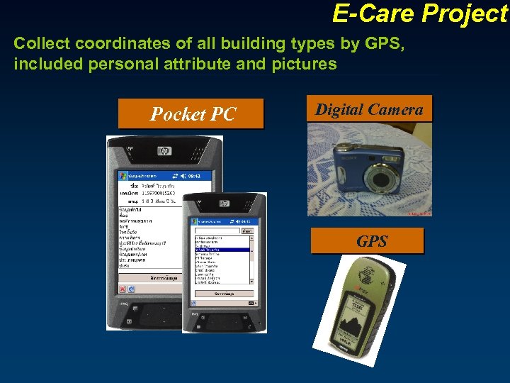 E-Care Project Collect coordinates of all building types by GPS, included personal attribute and