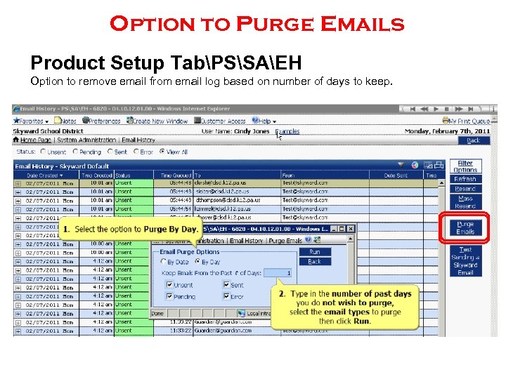 Option to Purge Emails Product Setup TabPSSAEH Option to remove email from email log