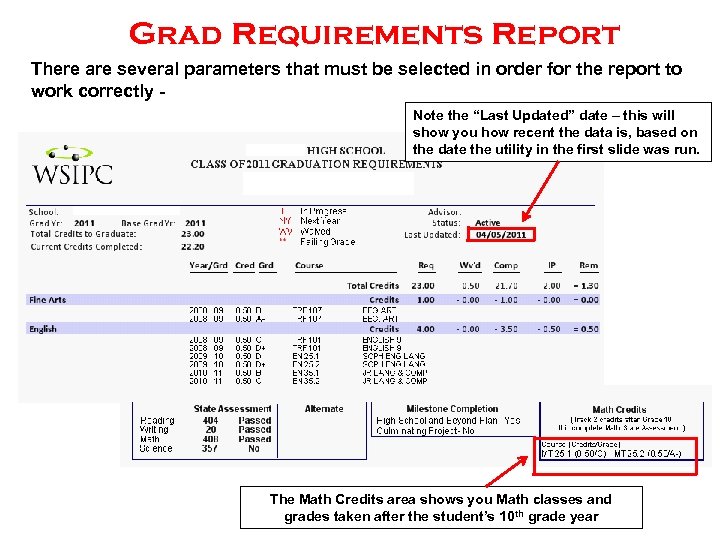 Grad Requirements Report There are several parameters that must be selected in order for