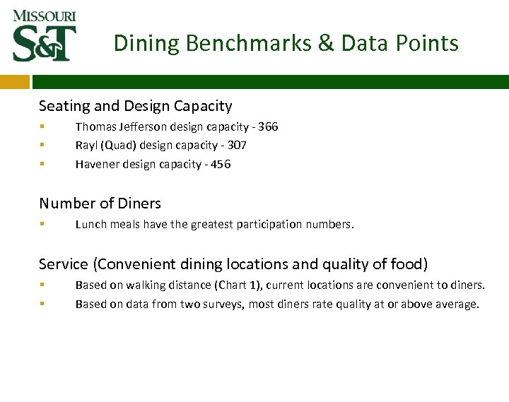 Dining Benchmarks & Data Points Seating and Design Capacity § § § Thomas Jefferson