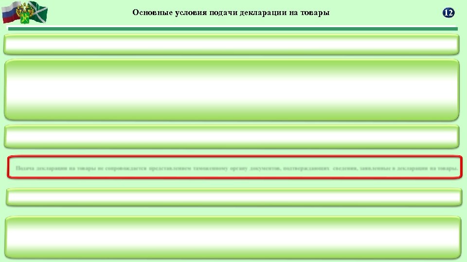 Основные условия подачи декларации на товары 12 