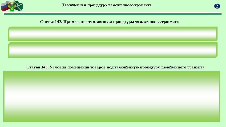 Таможенная процедура таможенного транзита Статья 142. Применение таможенной процедуры таможенного транзита Статья 143. Условия