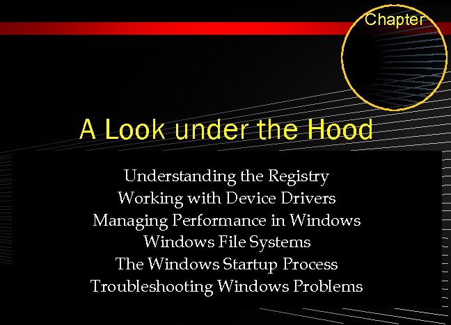 Chapter A Look under the Hood Understanding the Registry Working with Device Drivers Managing