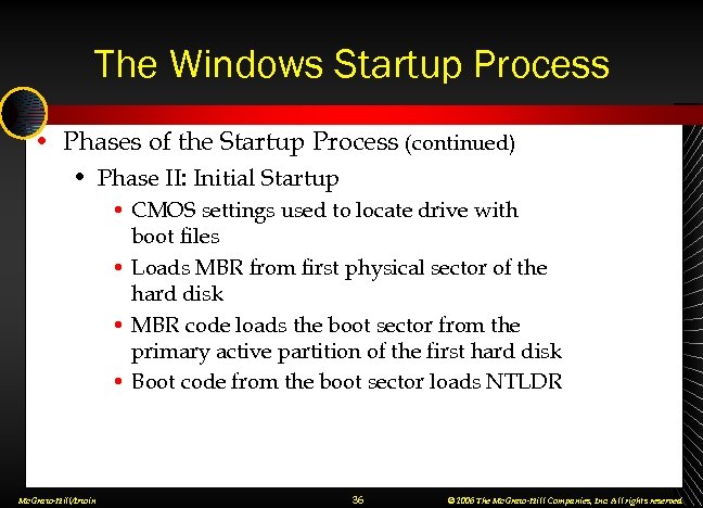 The Windows Startup Process • Phases of the Startup Process (continued) • Phase II: