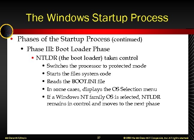 The Windows Startup Process • Phases of the Startup Process (continued) • Phase III: