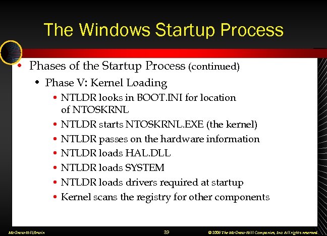 The Windows Startup Process • Phases of the Startup Process (continued) • Phase V: