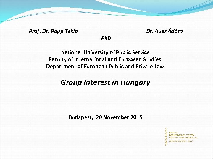 Prof. Dr. Papp Tekla Ph. D Dr. Auer Ádám National University of Public Service