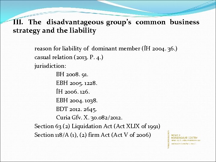 III. The disadvantageous group’s common business strategy and the liability reason for liability of