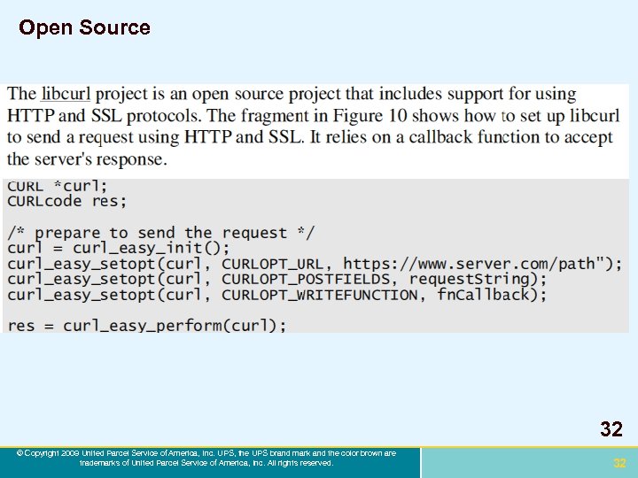 Open Source 32 © Copyright 2009 United Parcel Service of America, Inc. UPS, the