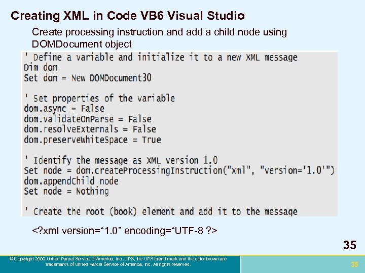 Creating XML in Code VB 6 Visual Studio Create processing instruction and add a