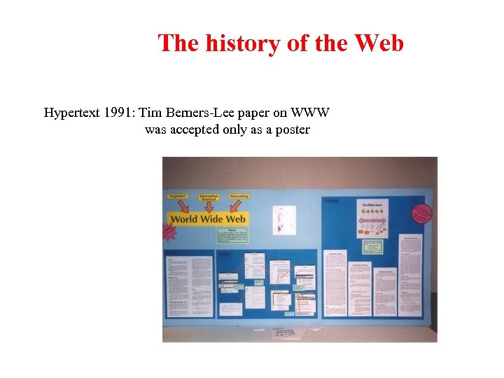 The history of the Web Hypertext 1991: Tim Berners-Lee paper on WWW was accepted