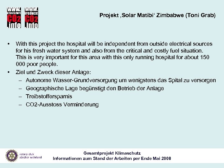 Projekt ‚Solar Matibi‘ Zimbabwe (Toni Grab) • • With this project the hospital will