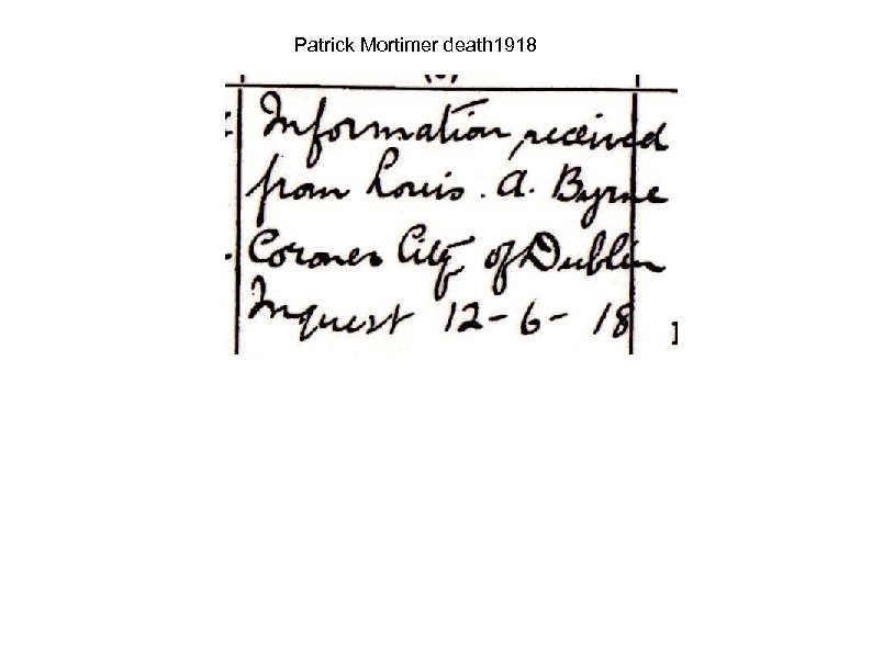 Patrick Mortimer death 1918 