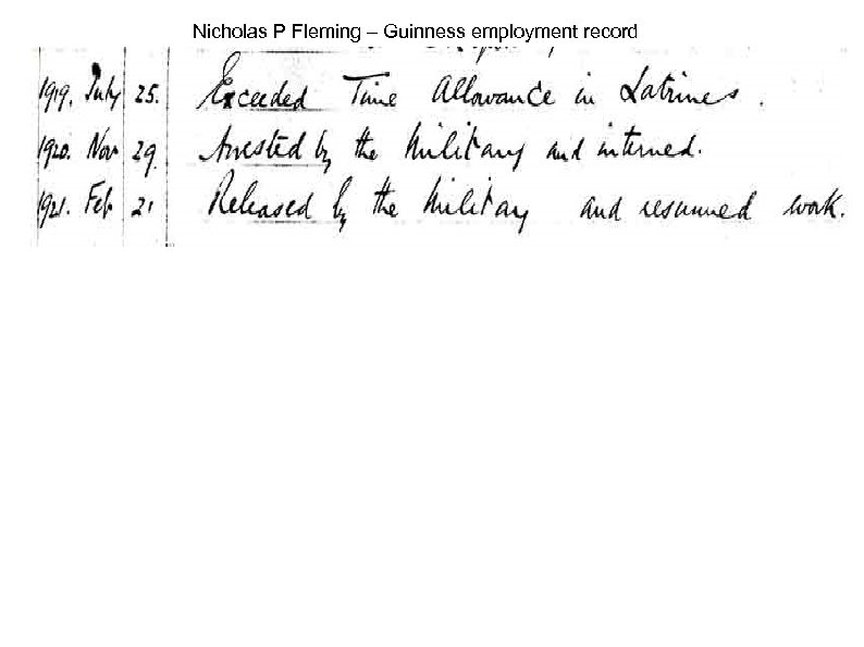 Nicholas P Fleming – Guinness employment record 